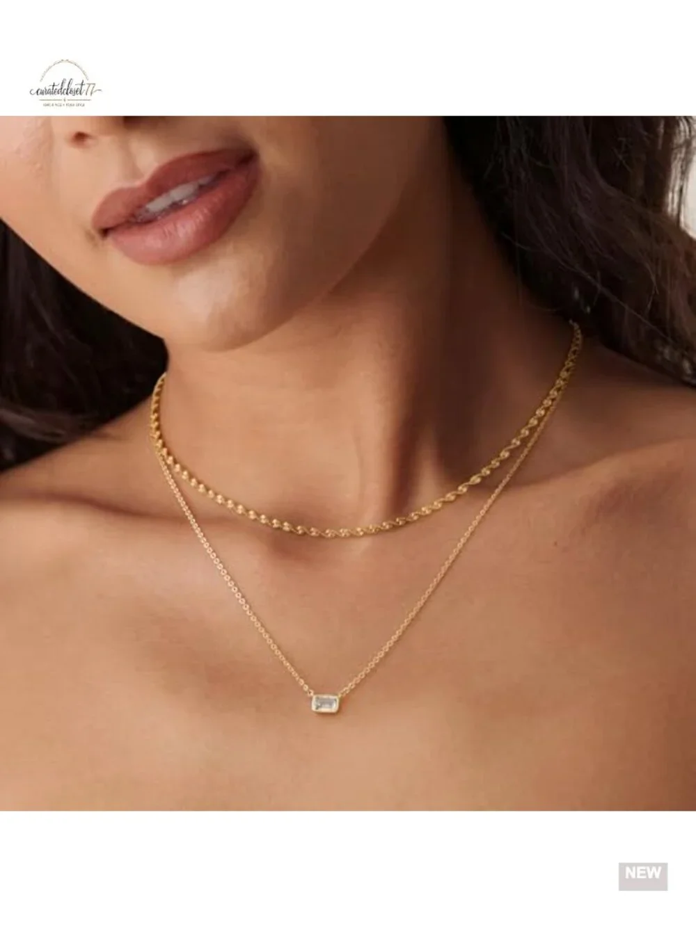 14K Gold Plated Layered Necklace Set Dainty CZ Pendant Choker